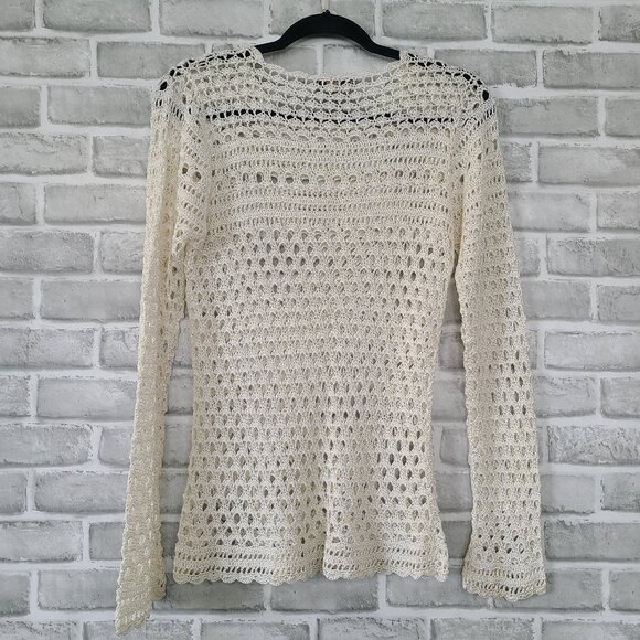 IE Crochet Open Weave Pullover Top Shirt Womens Med Boho Festival - Picture 2 of 10